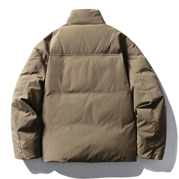 Geacă de puf din rață albă, stil japonez retro, conținut puf 86–90% (128–151 g), 650 fill power, guler înalt