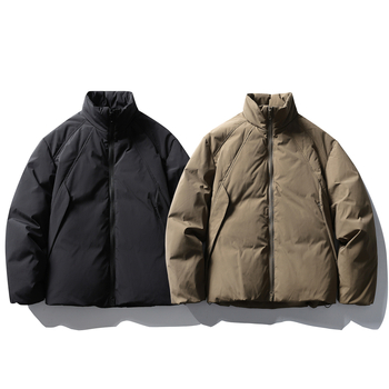 Geacă de puf din rață albă, stil japonez retro, conținut puf 86–90% (128–151 g), 650 fill power, guler înalt