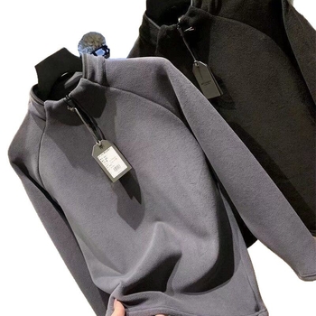 Férfi kétoldalas bársonyos téli pulóver álló gallérral, félig cipzár, vastag poliészter anyag, sportos modell.