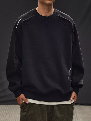 Pulover lejer cu mâneci lungi, guler rotund, fără guler; topstitching; material poliester Huamian composite; model litere