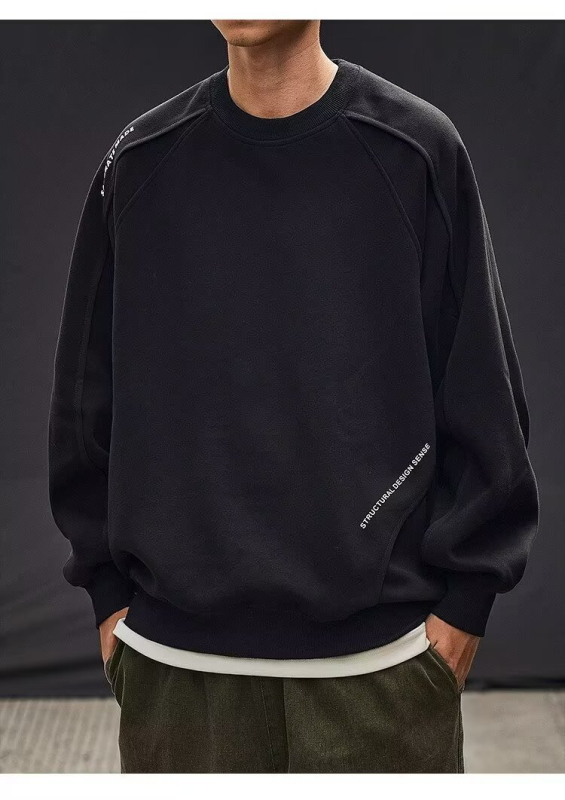 Pulover lejer cu mâneci lungi, guler rotund, fără guler; topstitching; material poliester Huamian composite; model litere