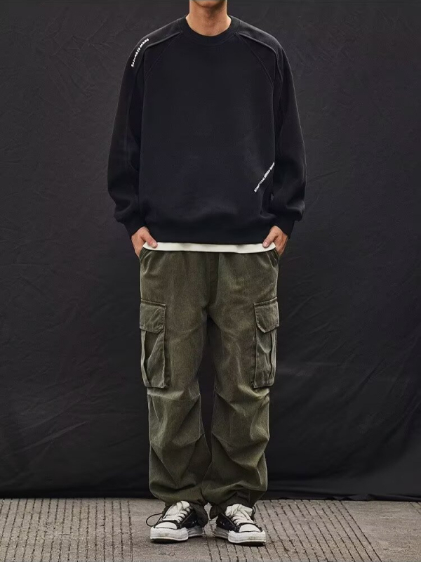 Pulover lejer cu mâneci lungi, guler rotund, fără guler; topstitching; material poliester Huamian composite; model litere