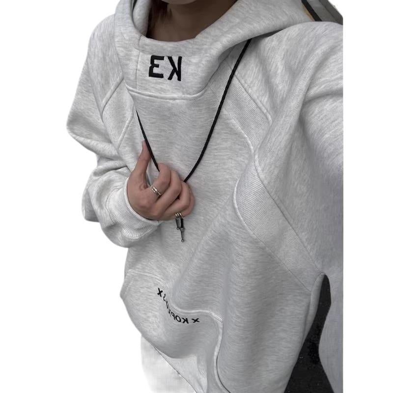 Hanorac cu glugă pentru toamnă 2025, croială lejeră, mâneci lungi, guler rotund, buzunare laterale