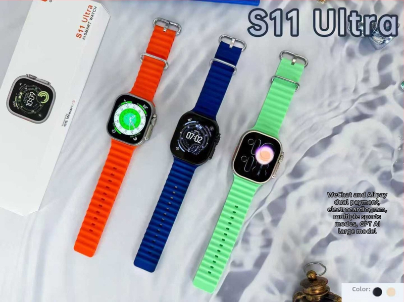 S11 Ultra Smartwatch, 2,01-palcový displej — meranie srdcového tepu, počítanie krokov, sledovanie spánku, meranie kyslíka v krvi, Bluetooth hovory
