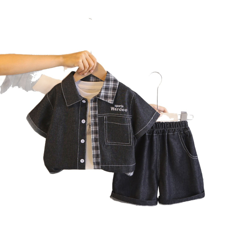 Set de trei piese pentru băieți — tricou cu mânecă scurtă, pantaloni scurți, poliester, vârsta 1–3 ani