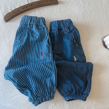 Pantaloni pentru copii cu dungi, 95% bumbac, pentru vârsta 3–8 ani, vară, talie medie