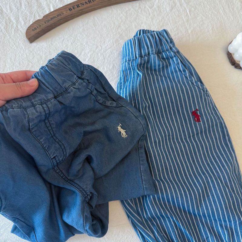 Pantaloni pentru copii cu dungi, 95% bumbac, pentru vârsta 3–8 ani, vară, talie medie