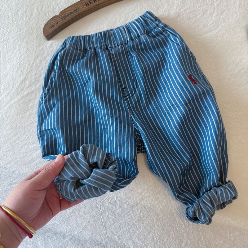 Pantaloni pentru copii cu dungi, 95% bumbac, pentru vârsta 3–8 ani, vară, talie medie