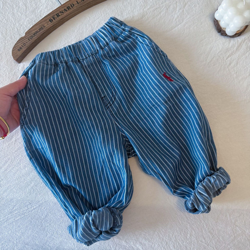 Pantaloni pentru copii cu dungi, 95% bumbac, pentru vârsta 3–8 ani, vară, talie medie