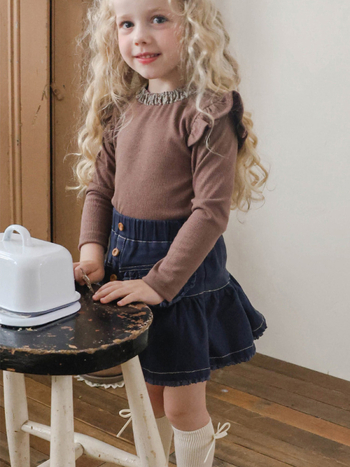 Meitenēm džinsu svārki ar mežģīņu apdari, Korejas stila, A līnija, galvenais audums: kokvilna 91–95%, iekšējā odere: kokvilna 91–99%, rudens 2025