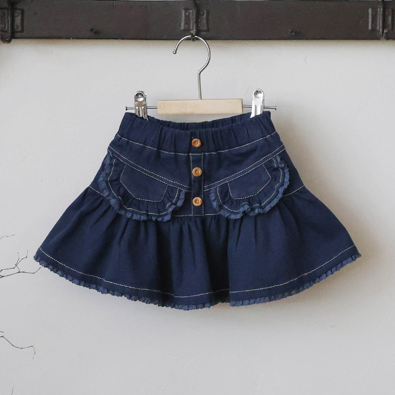 Meitenēm džinsu svārki ar mežģīņu apdari, Korejas stila, A līnija, galvenais audums: kokvilna 91–95%, iekšējā odere: kokvilna 91–99%, rudens 2025