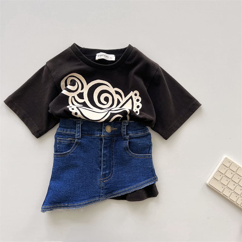 Lányoknak szóló japán stílusú farmer szoknya cartoon mintával, 80% pamut, puha kezeléssel készült anyag