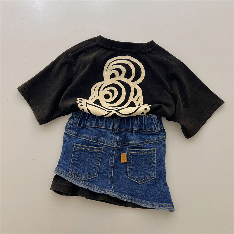 Lányoknak szóló japán stílusú farmer szoknya cartoon mintával, 80% pamut, puha kezeléssel készült anyag