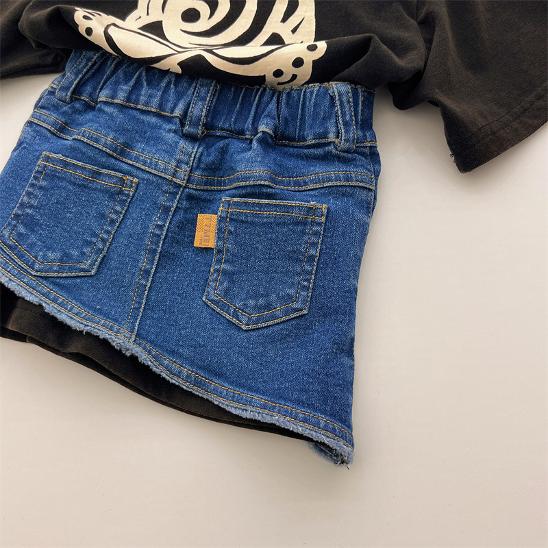 Lányoknak szóló japán stílusú farmer szoknya cartoon mintával, 80% pamut, puha kezeléssel készült anyag