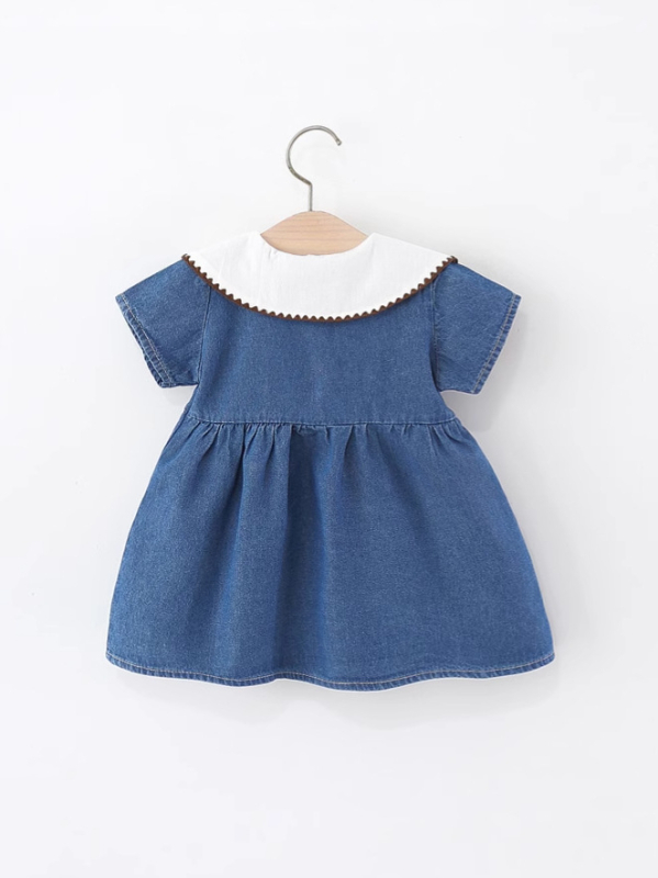 Koreai stílusú pamut hercegnő ruha lányoknak galléval és rövid ujjakkal, egyszínű, puha felület, 2025 nyár