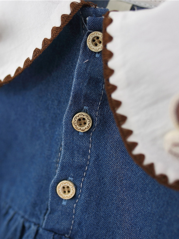 Koreai stílusú pamut hercegnő ruha lányoknak galléval és rövid ujjakkal, egyszínű, puha felület, 2025 nyár