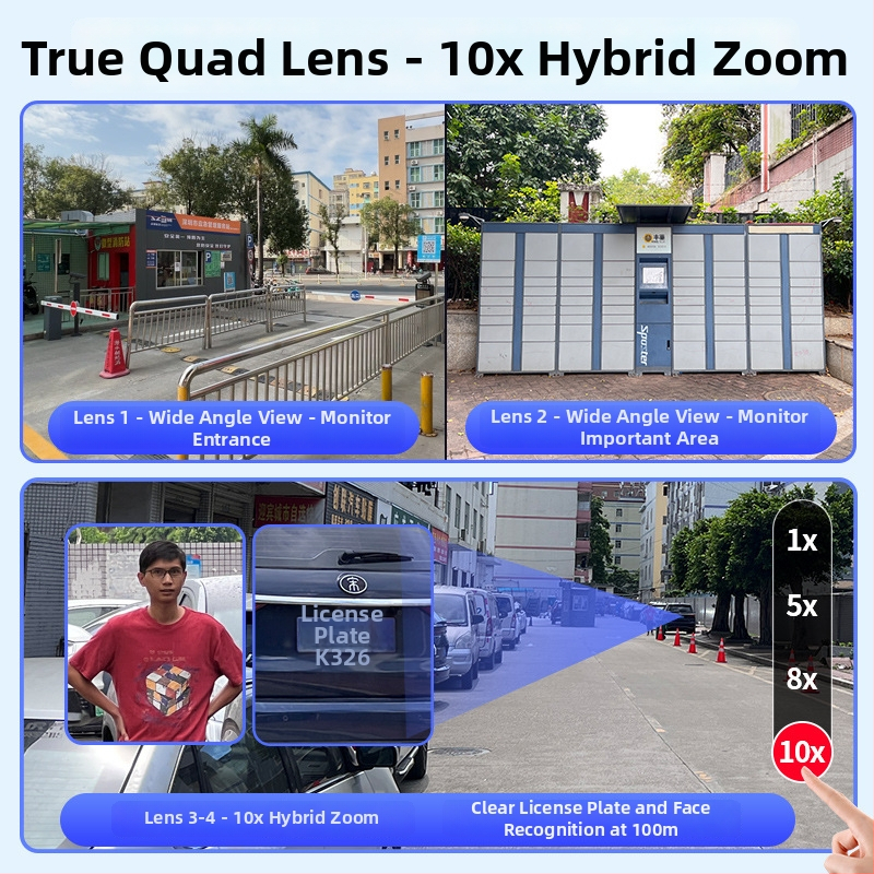 Ārējā bezvadu novērošanas kamera ar 360° nakts redzi, 4G savienojamību, sfēriska kamera, minimālais apgaismojums 0.001 lx, darbības temperatūra -30°C līdz 65°C, barošana 12V