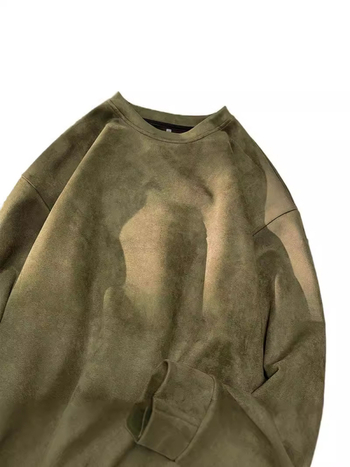 Muški pulover od veluru s izgledom suede, težak, okrugli izrez, dugi rukavi, poliester 81–90%, proljeće-jesen