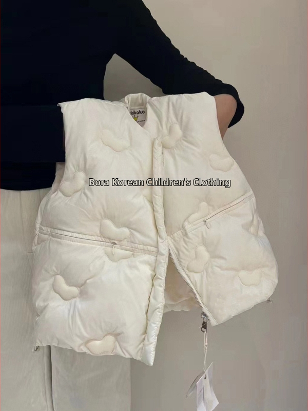 Bērnu pūka veste bez piedurknēm rudens sezonai, vecums 3-8 gadi, pildījums no zoss pūkām 86-90%, poliesteris audums