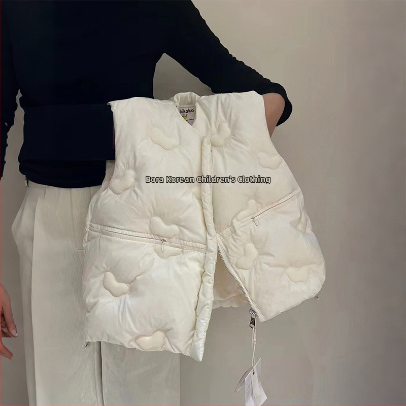 Bērnu pūka veste bez piedurknēm rudens sezonai, vecums 3-8 gadi, pildījums no zoss pūkām 86-90%, poliesteris audums