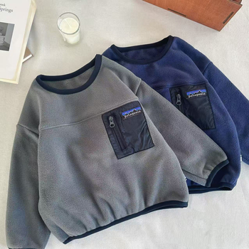 Hanorac-pulover pentru copii, stil japonez casual fleece, iarna 2025, material fleece catifelat coreean, căptușeală poliester, unisex, pentru copii 3–8 ani