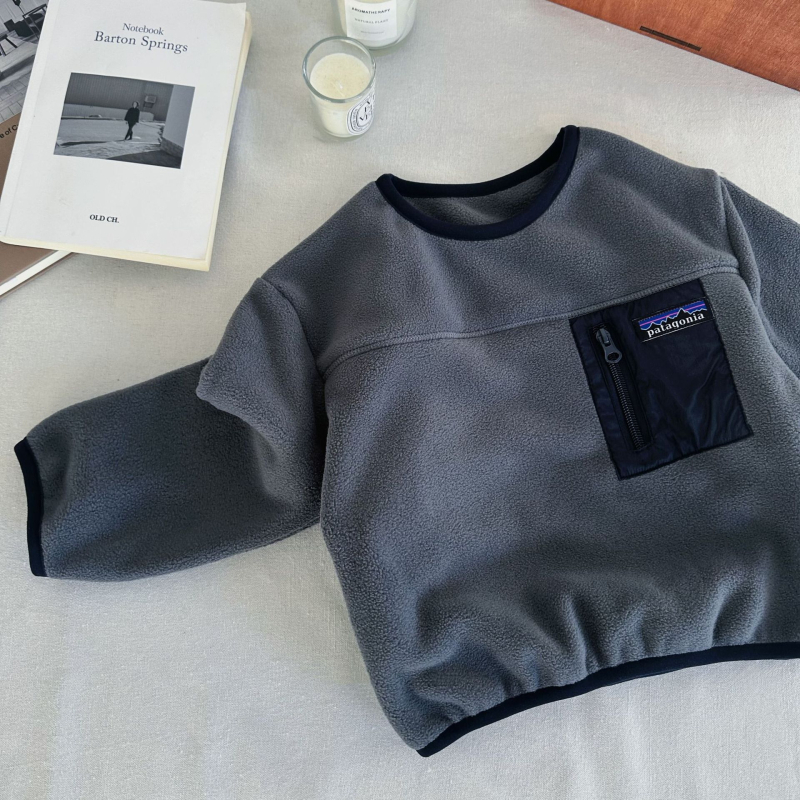 Hanorac-pulover pentru copii, stil japonez casual fleece, iarna 2025, material fleece catifelat coreean, căptușeală poliester, unisex, pentru copii 3–8 ani