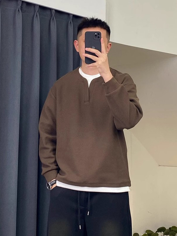 Férfi polár pulóver cipzárral, kerek nyakú, laza szabású, oldalsó zsebek, poliészter 96%+