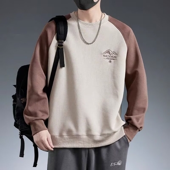 Muški hoodie s tiskom, kapuljačom, okrugli izrez, slobodan kroj, korejski stil, hongkonški gradski stil, proljeće-jesen, 96% poliester-pamučna smjesa