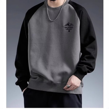 Muški hoodie s tiskom, kapuljačom, okrugli izrez, slobodan kroj, korejski stil, hongkonški gradski stil, proljeće-jesen, 96% poliester-pamučna smjesa