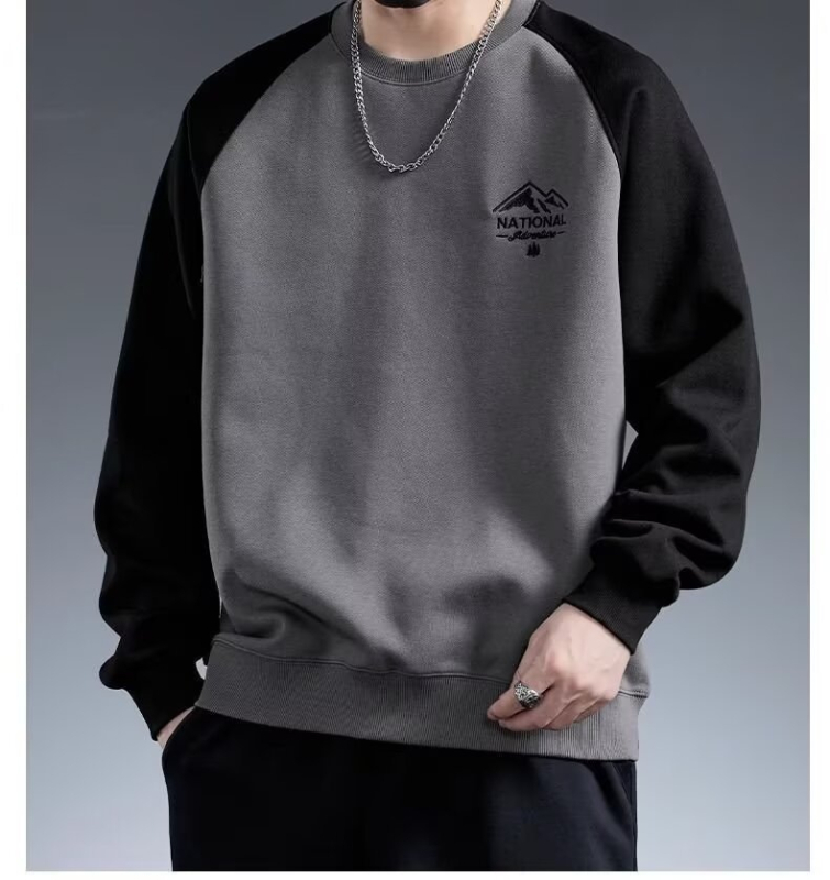 Muški hoodie s tiskom, kapuljačom, okrugli izrez, slobodan kroj, korejski stil, hongkonški gradski stil, proljeće-jesen, 96% poliester-pamučna smjesa