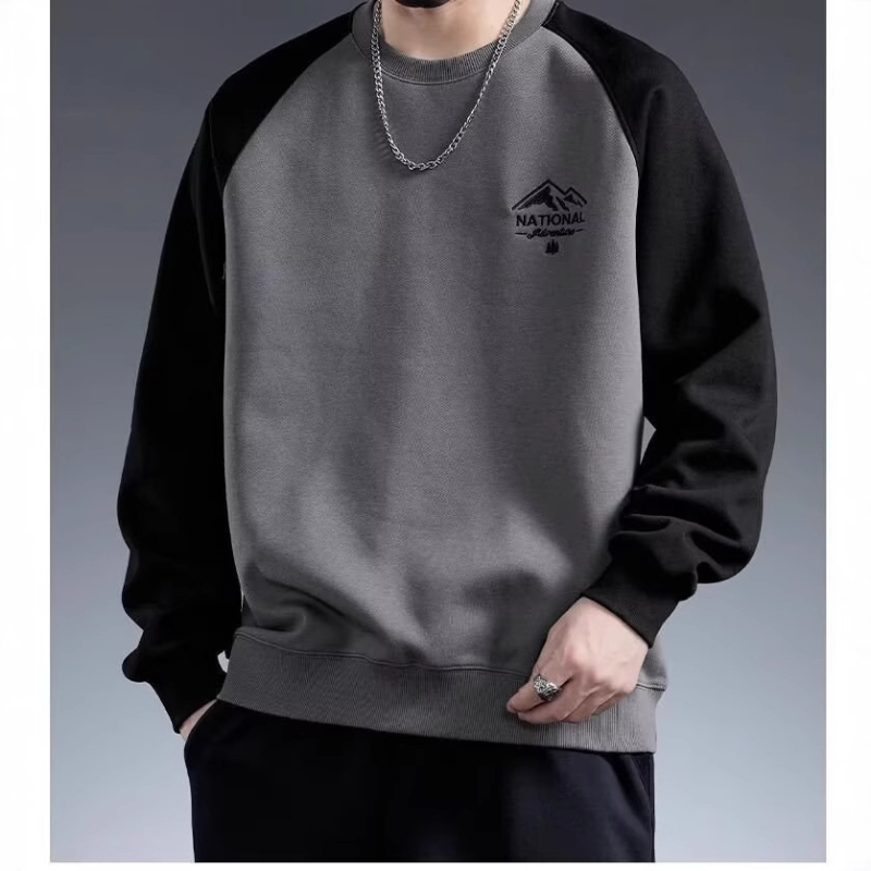 Muški hoodie s tiskom, kapuljačom, okrugli izrez, slobodan kroj, korejski stil, hongkonški gradski stil, proljeće-jesen, 96% poliester-pamučna smjesa
