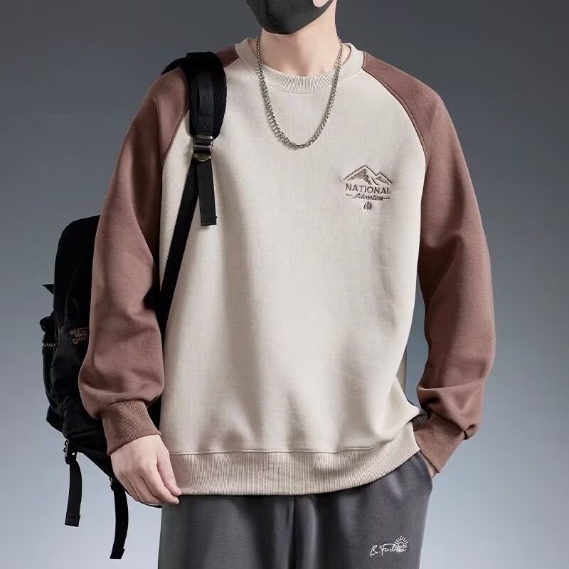Muški hoodie s tiskom, kapuljačom, okrugli izrez, slobodan kroj, korejski stil, hongkonški gradski stil, proljeće-jesen, 96% poliester-pamučna smjesa
