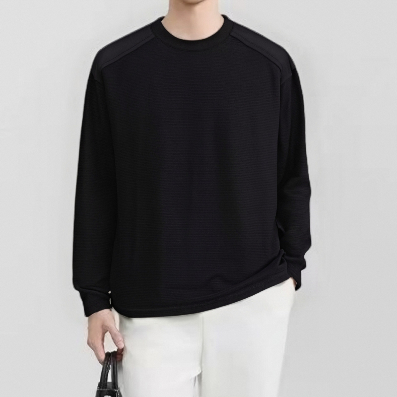 Muški jednobojni dugi rukav T‑shirt s okruglim izrezom, jesenski casual komad s blagim dojmom luksuza