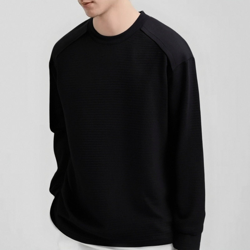 Muški jednobojni dugi rukav T‑shirt s okruglim izrezom, jesenski casual komad s blagim dojmom luksuza
