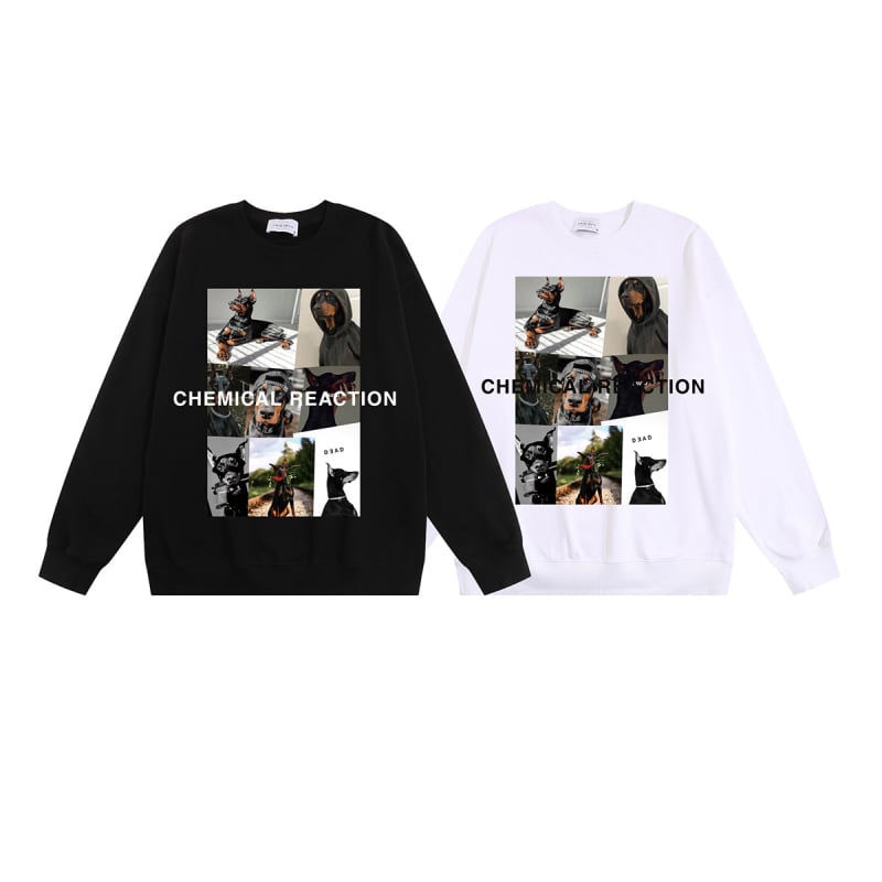 Dobermann mintás pulóver, kerek nyakú, hosszú ujjú, laza szabás, 96% pamut