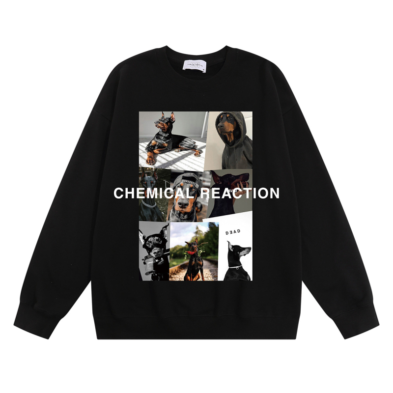 Dobermann mintás pulóver, kerek nyakú, hosszú ujjú, laza szabás, 96% pamut