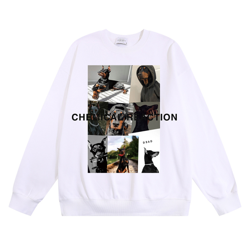 Dobermann mintás pulóver, kerek nyakú, hosszú ujjú, laza szabás, 96% pamut