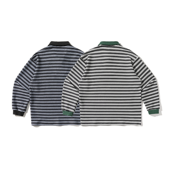 Fleece pulóver galléros, csíkos minta, fleece béléssel, lazán szabott