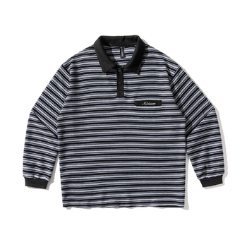 Fleece pulóver galléros, csíkos minta, fleece béléssel, lazán szabott