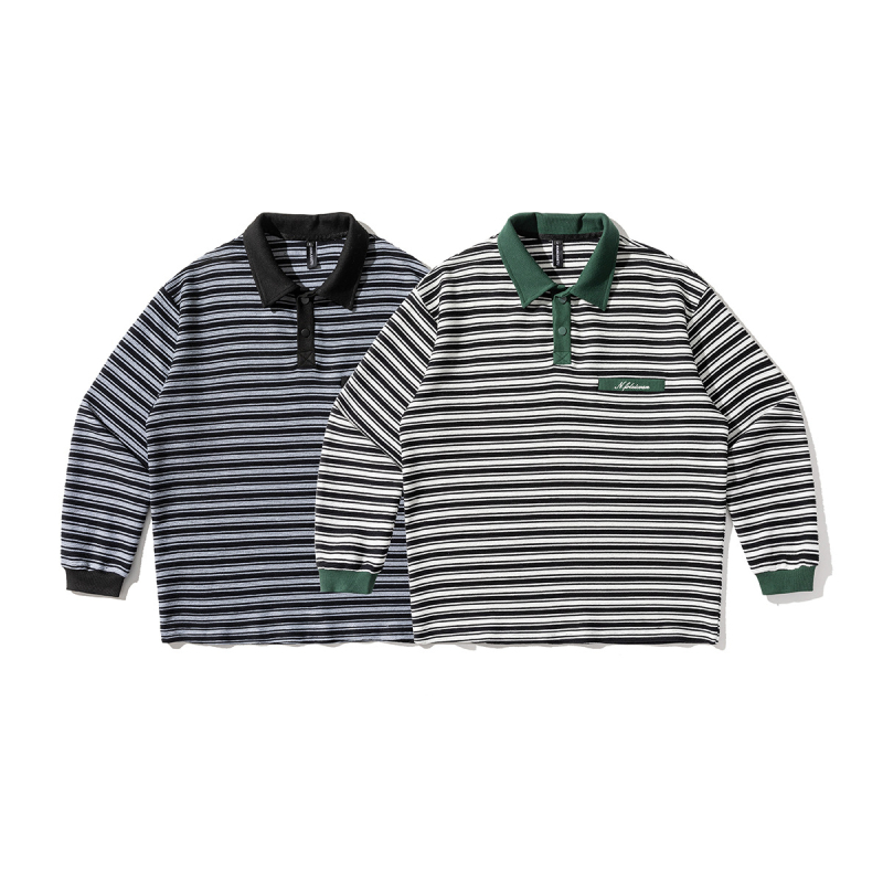 Fleece pulóver galléros, csíkos minta, fleece béléssel, lazán szabott