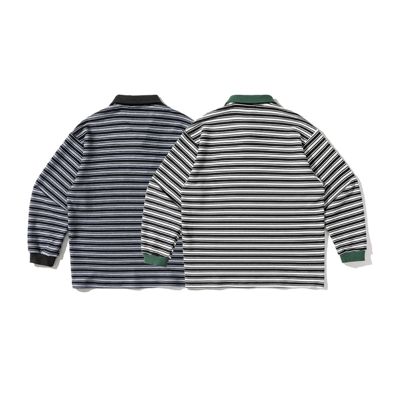 Fleece pulóver galléros, csíkos minta, fleece béléssel, lazán szabott