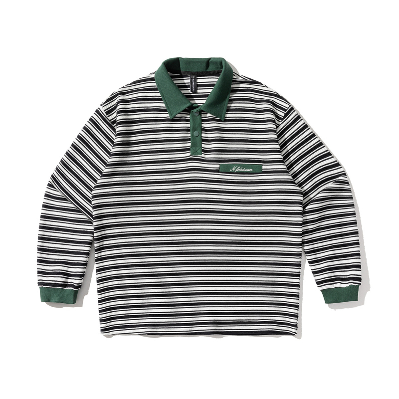 Fleece pulóver galléros, csíkos minta, fleece béléssel, lazán szabott