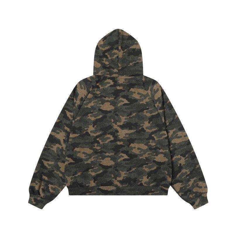 Ανδρικό φούτερ με κουκούλα – Καμουφλάζ ρετρό σχέδιο, ελαφρύ μείγμα πολυεστέρα (96%+), Άνοιξη 2025