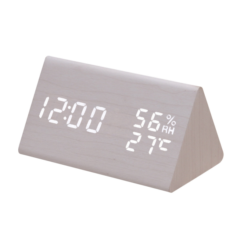 LED-es fa asztali óra hőmérővel, páratartalom-méréssel, örök naptárral, világidővel és ébresztővel