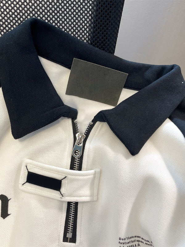 Pulover s polovičnim zipom i polo ovratnikom, stil Hong Kong (Polo ovratnik, Dugi rukavi, Poliester 96%+, Slobodan kroj)