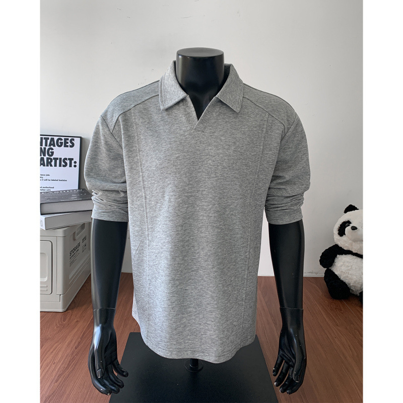 Muška dukserica s ovratnikom tipa lapel, dugi rukav, pulover stil, jesen 2025