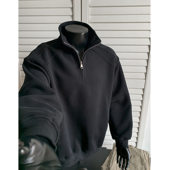 Džemper od fleesa s pamučnom smešom, laza kroja, poluzip s stojećim ovratnikom, 250–300 g, 3D džepovi
