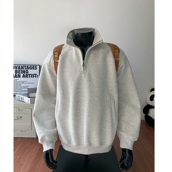 Džemper od fleesa s pamučnom smešom, laza kroja, poluzip s stojećim ovratnikom, 250–300 g, 3D džepovi