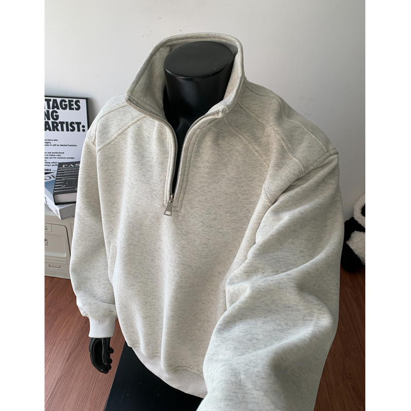 Džemper od fleesa s pamučnom smešom, laza kroja, poluzip s stojećim ovratnikom, 250–300 g, 3D džepovi