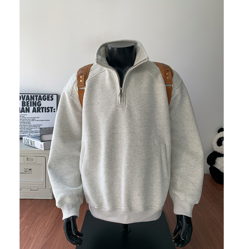 Džemper od fleesa s pamučnom smešom, laza kroja, poluzip s stojećim ovratnikom, 250–300 g, 3D džepovi